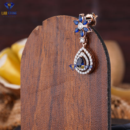 9.553 TDW Fancy Blue Pear & Marquise Gemstone Marquise, Round Diamond Charm Necklace