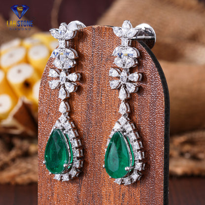 77.40 TDW Pear, Marquise & Princess Cut Diamond and Emerald Gemstone Women’s Charm Necklace