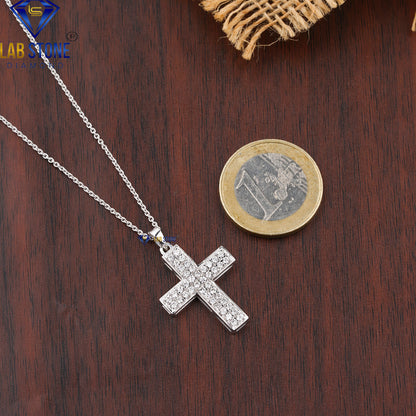 0.58 TDW Round Cut Diamond Cross Pendant with Chain