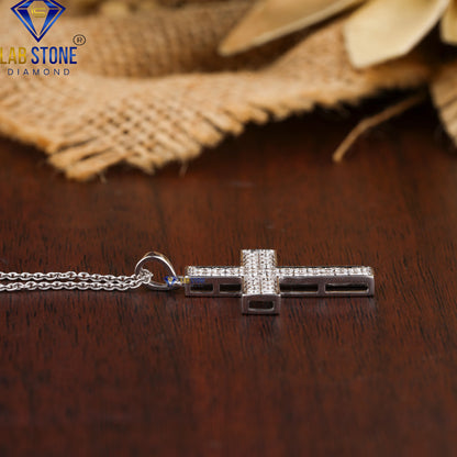 0.58 TDW Round Cut Diamond Cross Pendant with Chain