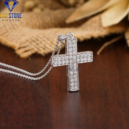 0.58 TDW Round Cut Diamond Cross Pendant with Chain