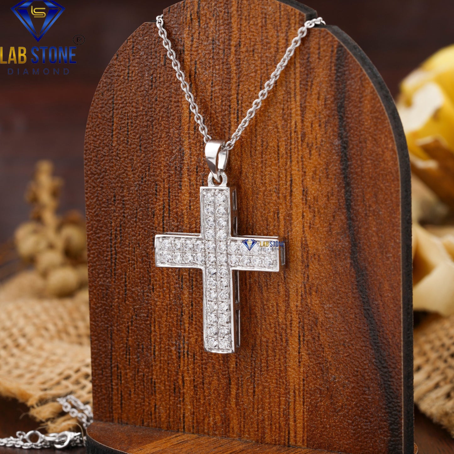 0.58 TDW Round Cut Diamond Cross Pendant with Chain