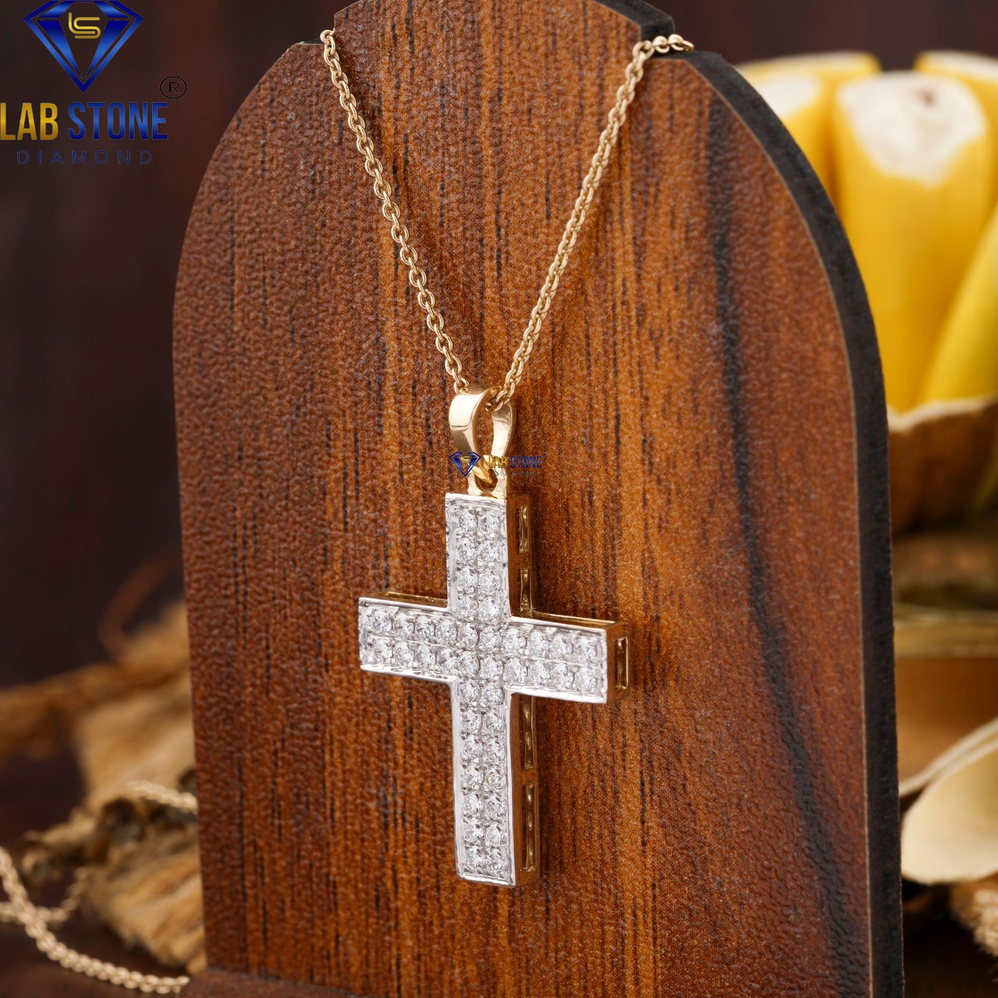 0.58 TDW Round Cut Diamond Cross Pendant with Chain