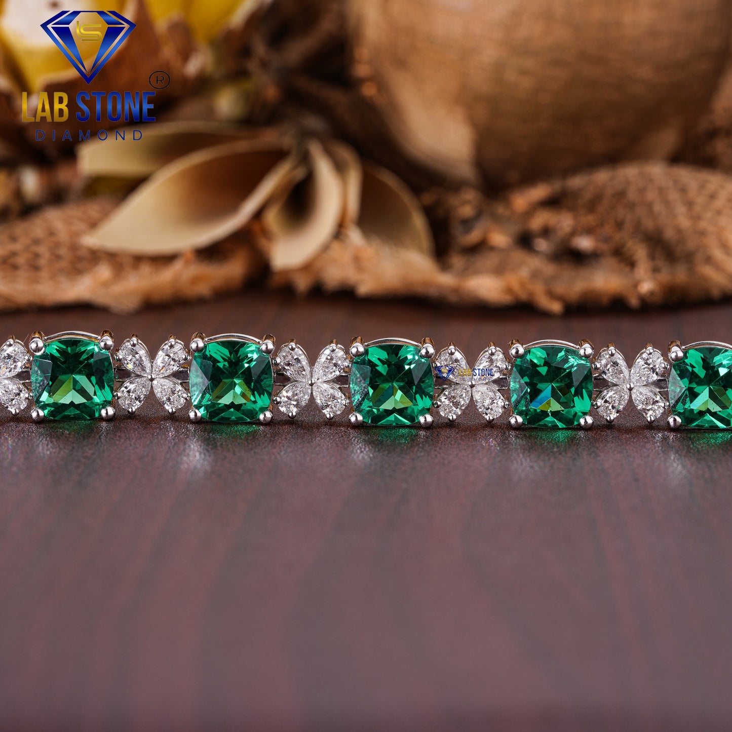 36.29 TDW Fancy Green Cushion Gemstone & Pear Cut Diamond Slider Bracelet