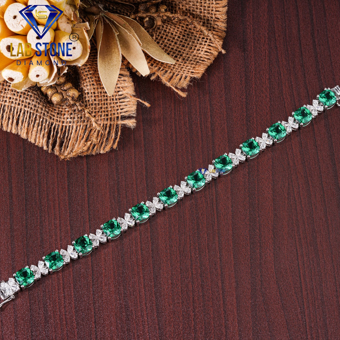 36.29 TDW Fancy Green Cushion Gemstone & Pear Cut Diamond Slider Bracelet