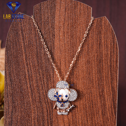 0.53 TDW Blue Round Gemstone & Round Cut Diamond Custom Pendant