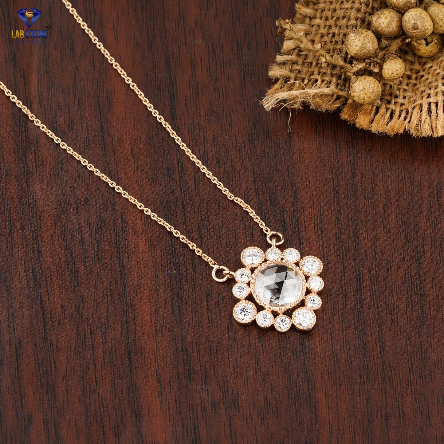 3.566 TDW Rose & Round Cut Diamond Custom Pendant with Chain