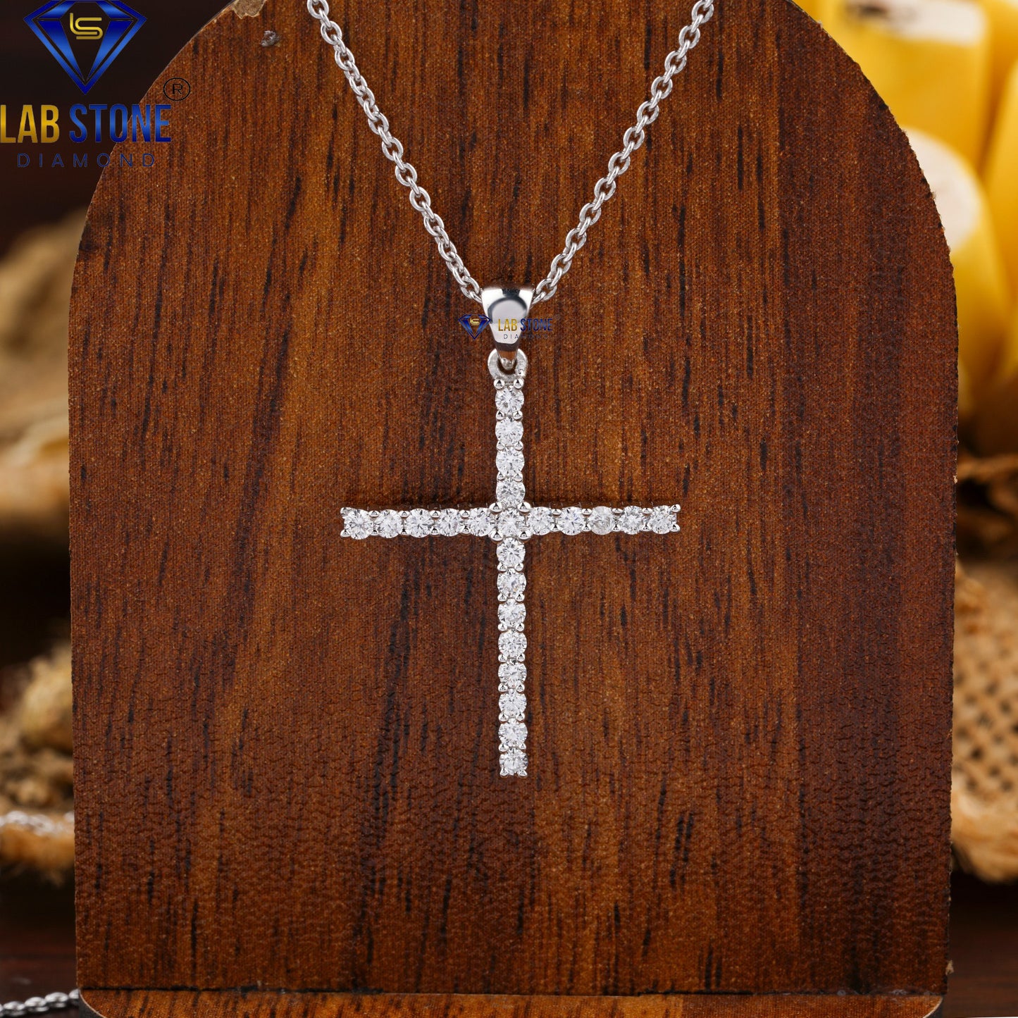 0.35 TDW Round Cut Diamond Cross Pendant with Chain