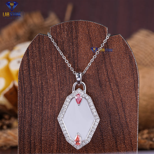 0.57 TDW Round & Fancy Pink Pear Cut Diamond Custom Pendant with Chain