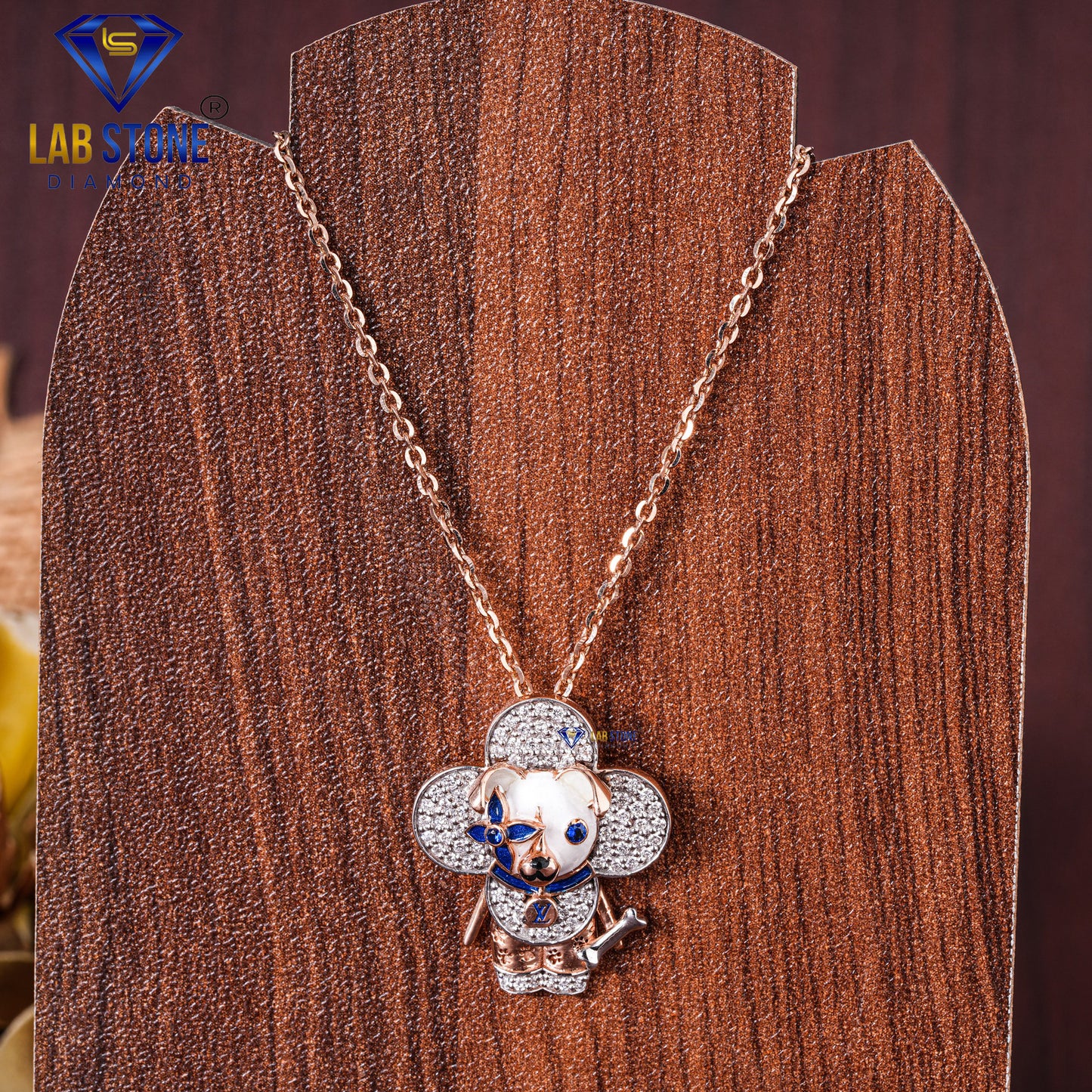 0.533 TDW Round Cut Diamond & Sapphire Custom Pendant with Chain