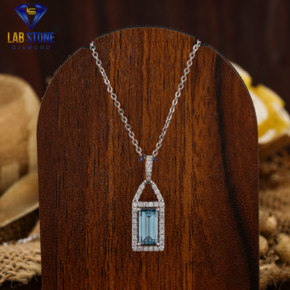 1.27 TDW Fancy Blue Baguette & Round Cut Diamond Custom Pendant with Chain