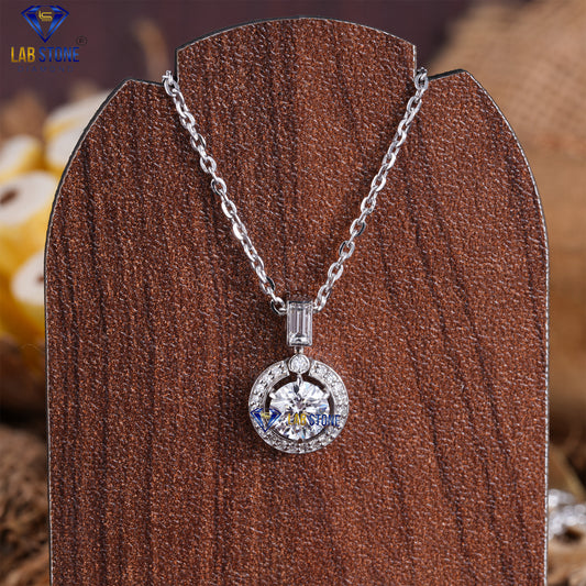0.979 TDW Round & Baguette Cut Diamond Custom Pendant with Chain