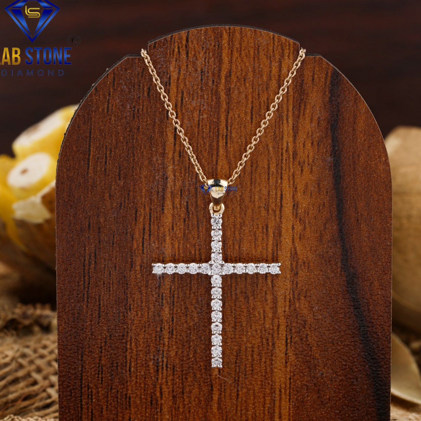 0.35 TDW Round Cut Diamond Cross Pendant with Chain