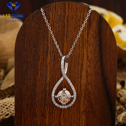 1.23 TDW Pink Round Diamond Custom Pendant with Chain