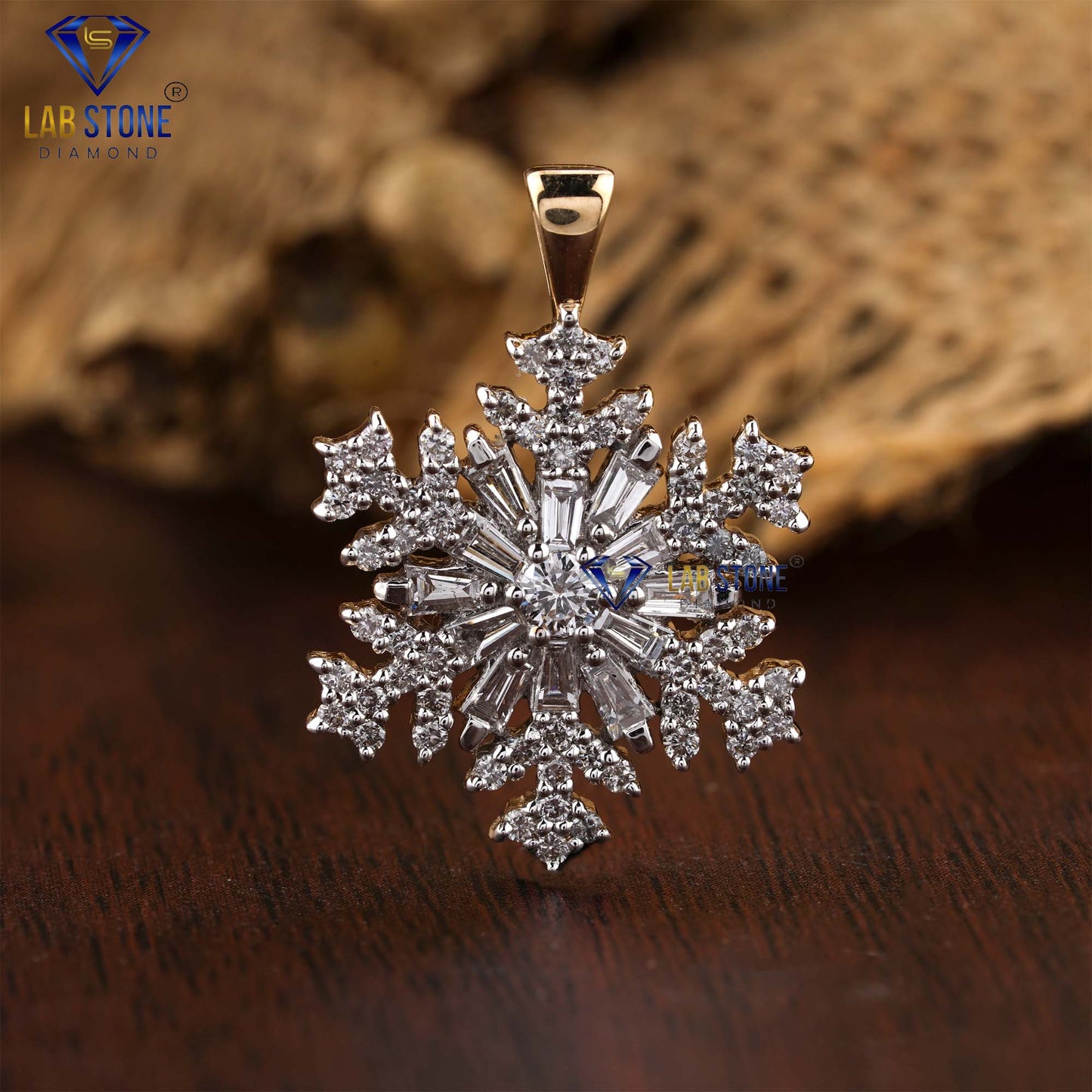 0.73 TDW Baguette & Round Cut Snowflake Diamond Custom Pendant