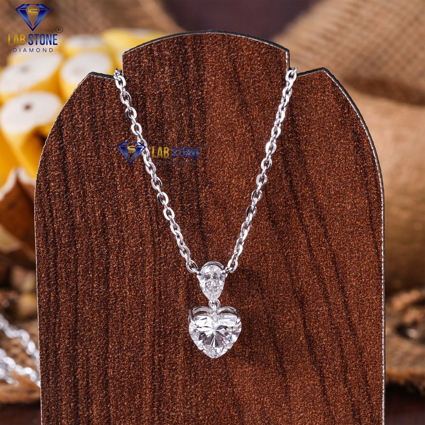 1.41 TDW Heart & Pear Cut Diamond Heart Pendant with Chain