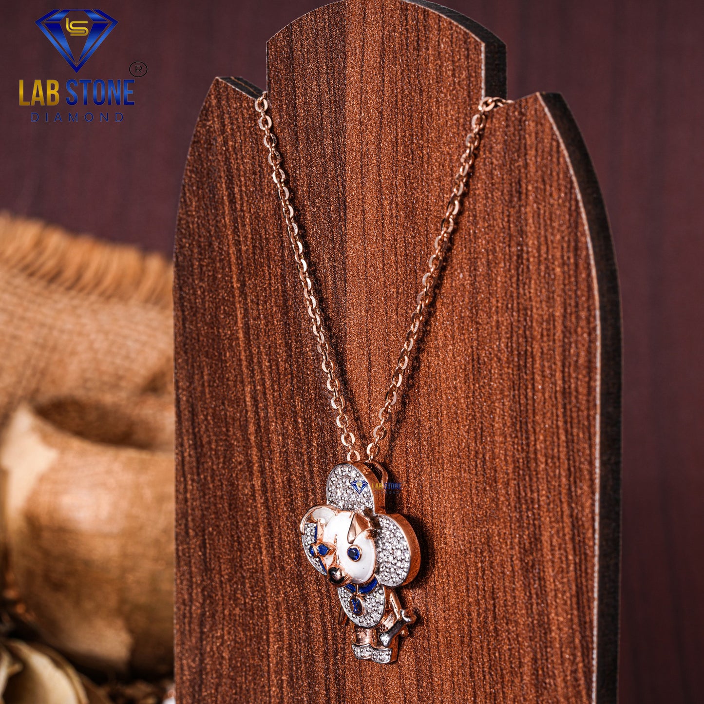 0.53 TDW Blue Round Gemstone & Round Cut Diamond Custom Pendant