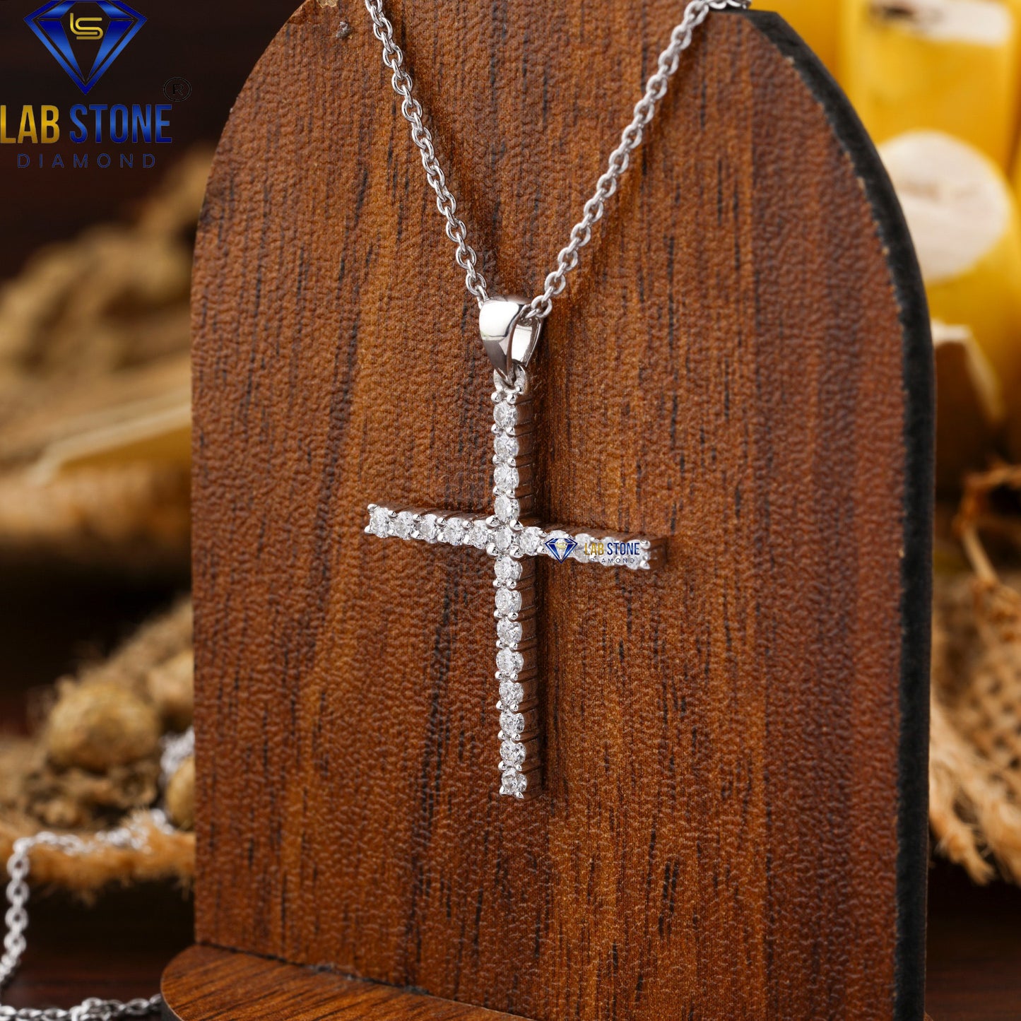 0.35 TDW Round Cut Diamond Cross Pendant with Chain