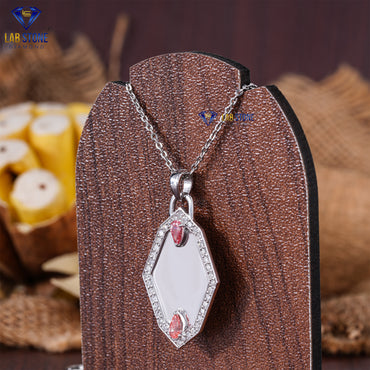 0.57 TDW Round & Fancy Pink Pear Cut Diamond Custom Pendant with Chain