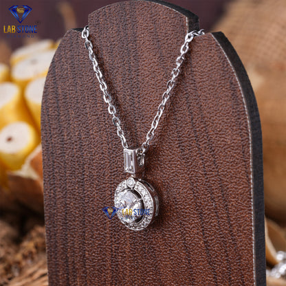 0.979 TDW Round & Baguette Cut Diamond Custom Pendant with Chain