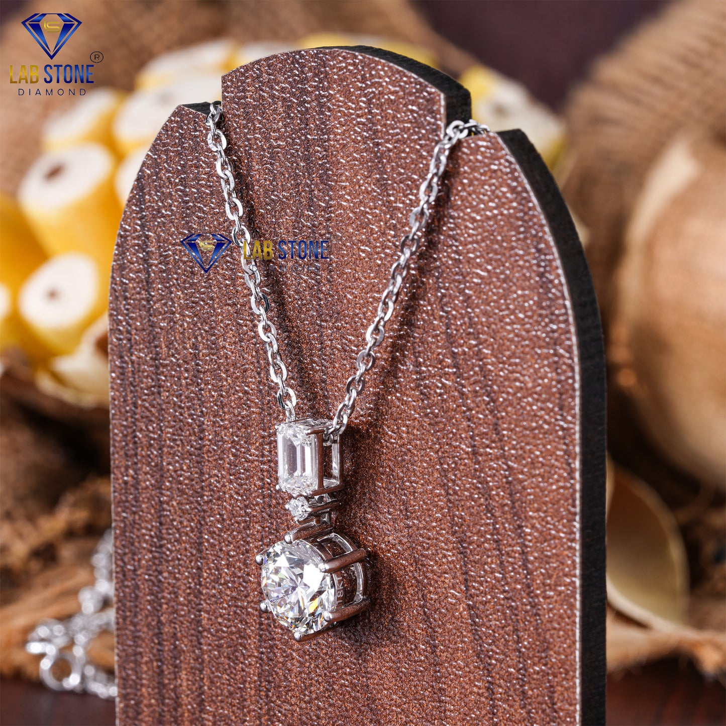 2.29 TDW Emerald & Round Cut Diamond Custom Pendant with Chain