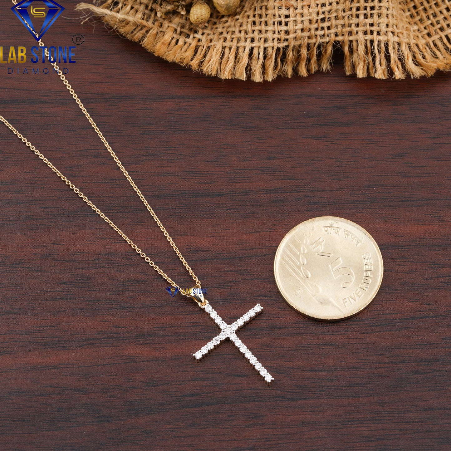 0.35 TDW Round Cut Diamond Cross Pendant with Chain
