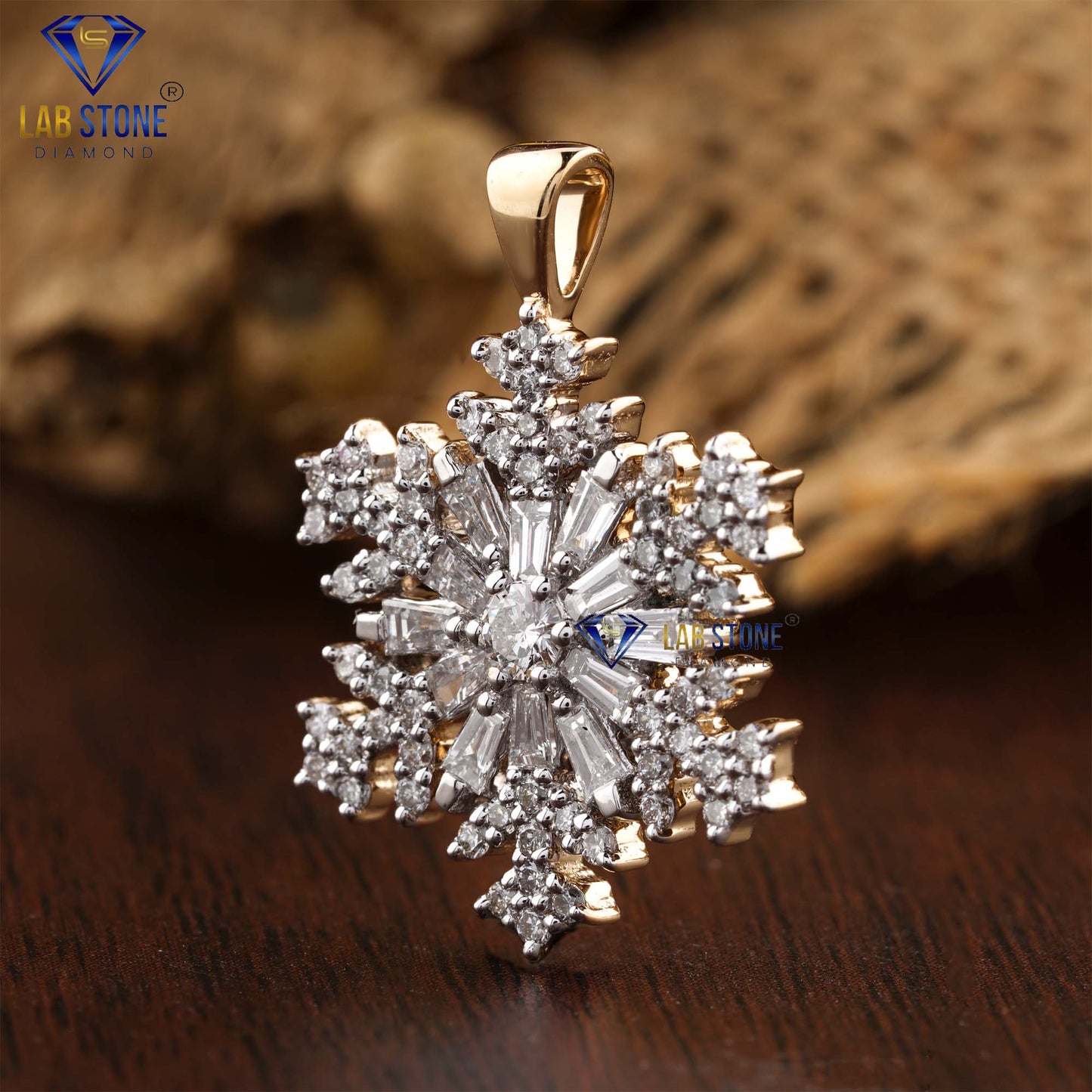 0.73 TDW Baguette & Round Cut Snowflake Diamond Custom Pendant