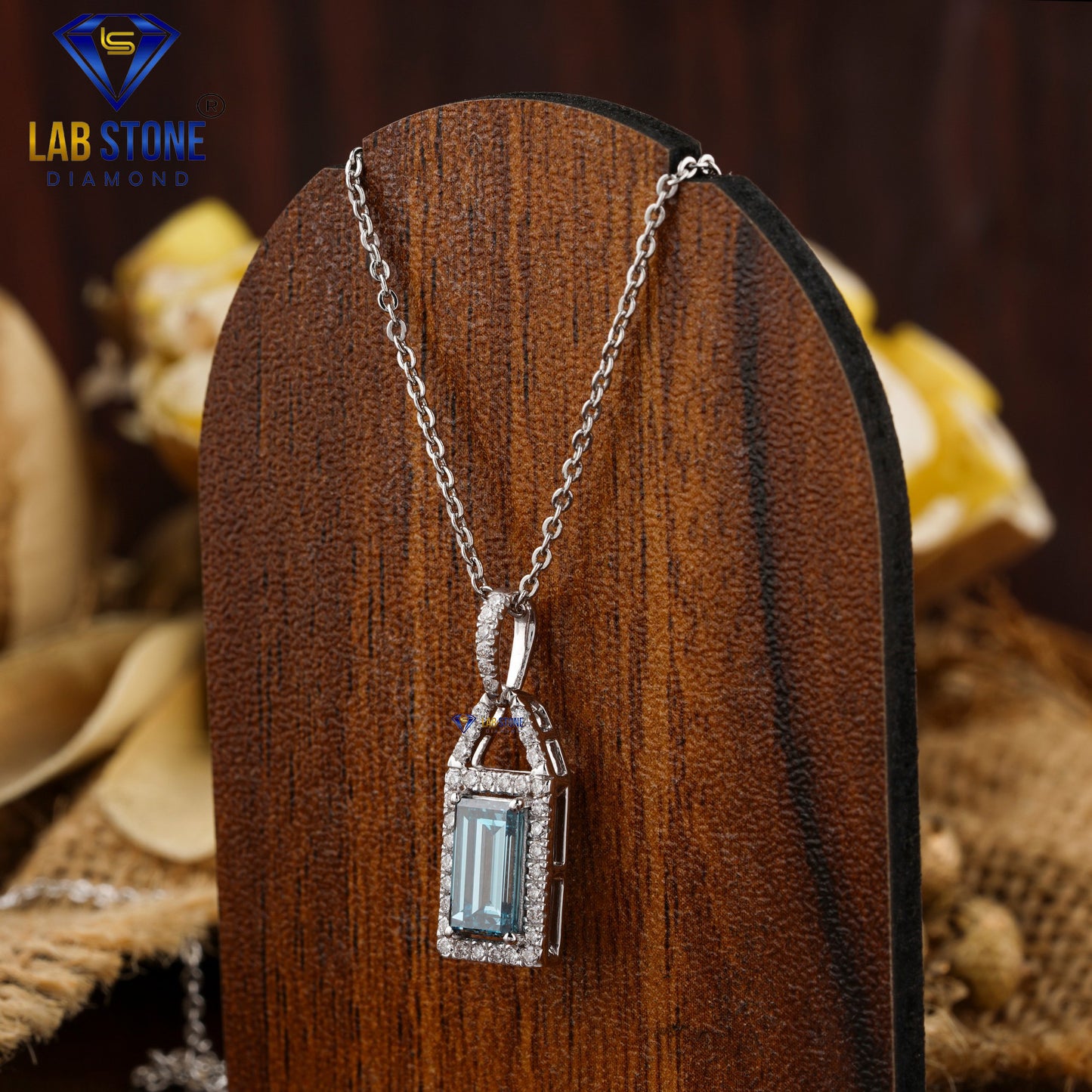 1.27 TDW Fancy Blue Baguette & Round Cut Diamond Custom Pendant with Chain