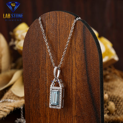 1.27 TDW Fancy Blue Baguette & Round Cut Diamond Custom Pendant with Chain