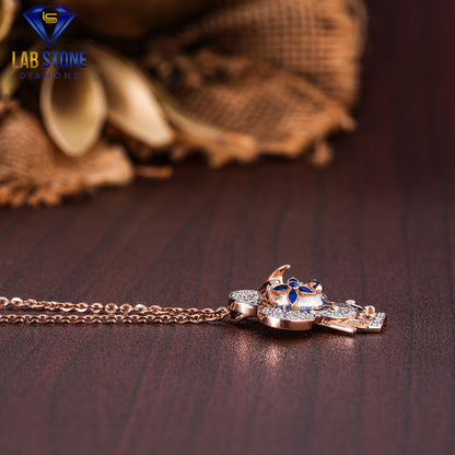 0.53 TDW Blue Round Gemstone & Round Cut Diamond Custom Pendant