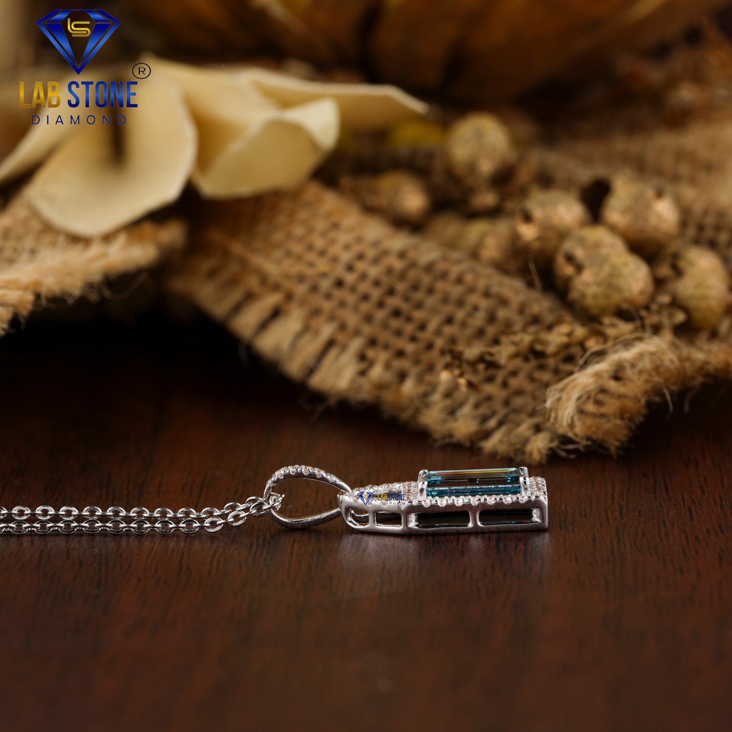 1.27 TDW Fancy Blue Baguette & Round Cut Diamond Custom Pendant with Chain