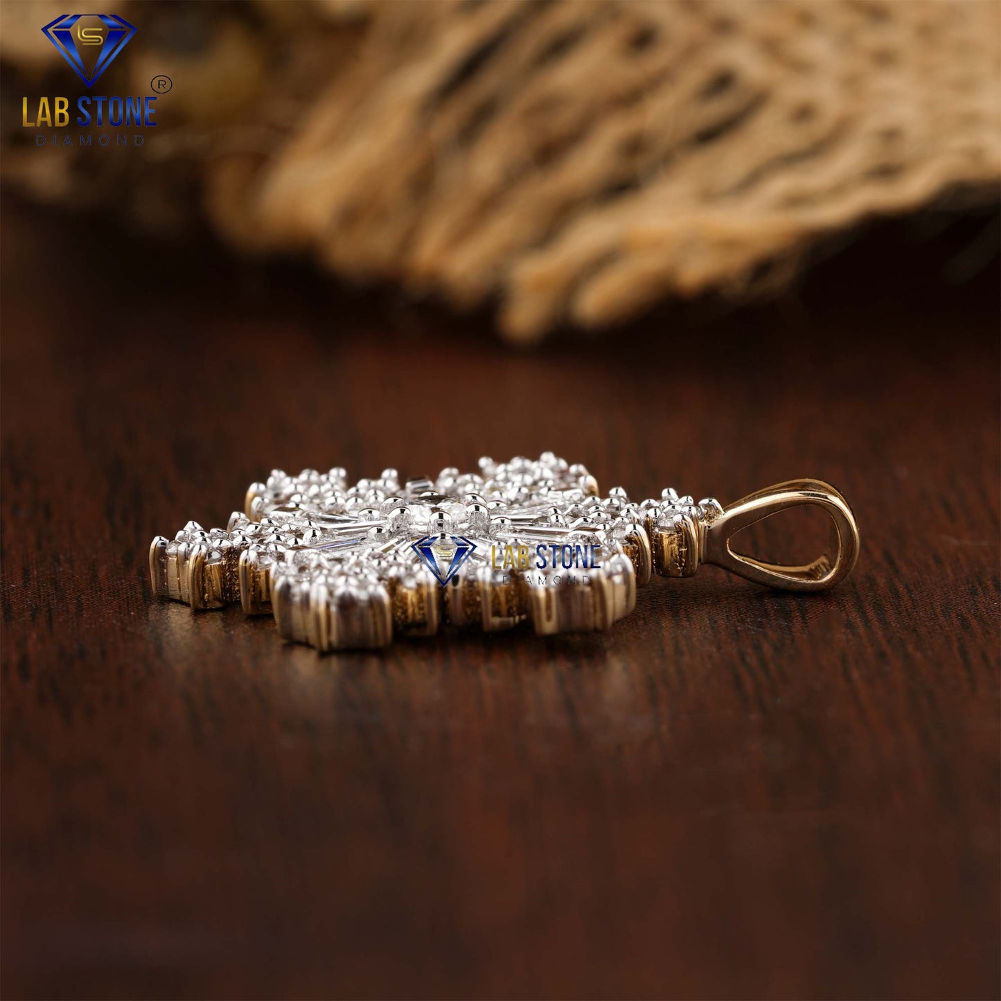 0.73 TDW Baguette & Round Cut Snowflake Diamond Custom Pendant