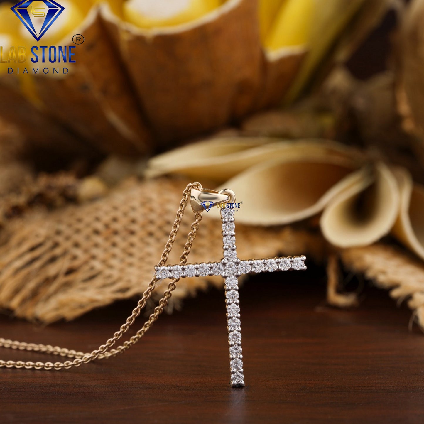 0.35 TDW Round Cut Diamond Cross Pendant with Chain