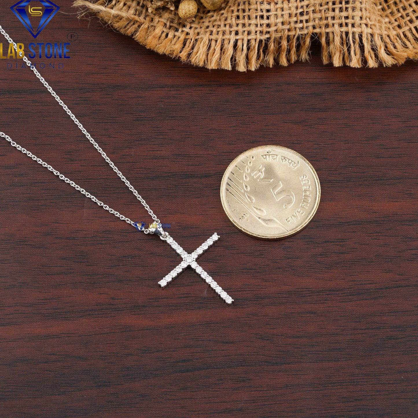 0.35 TDW Round Cut Diamond Cross Pendant with Chain
