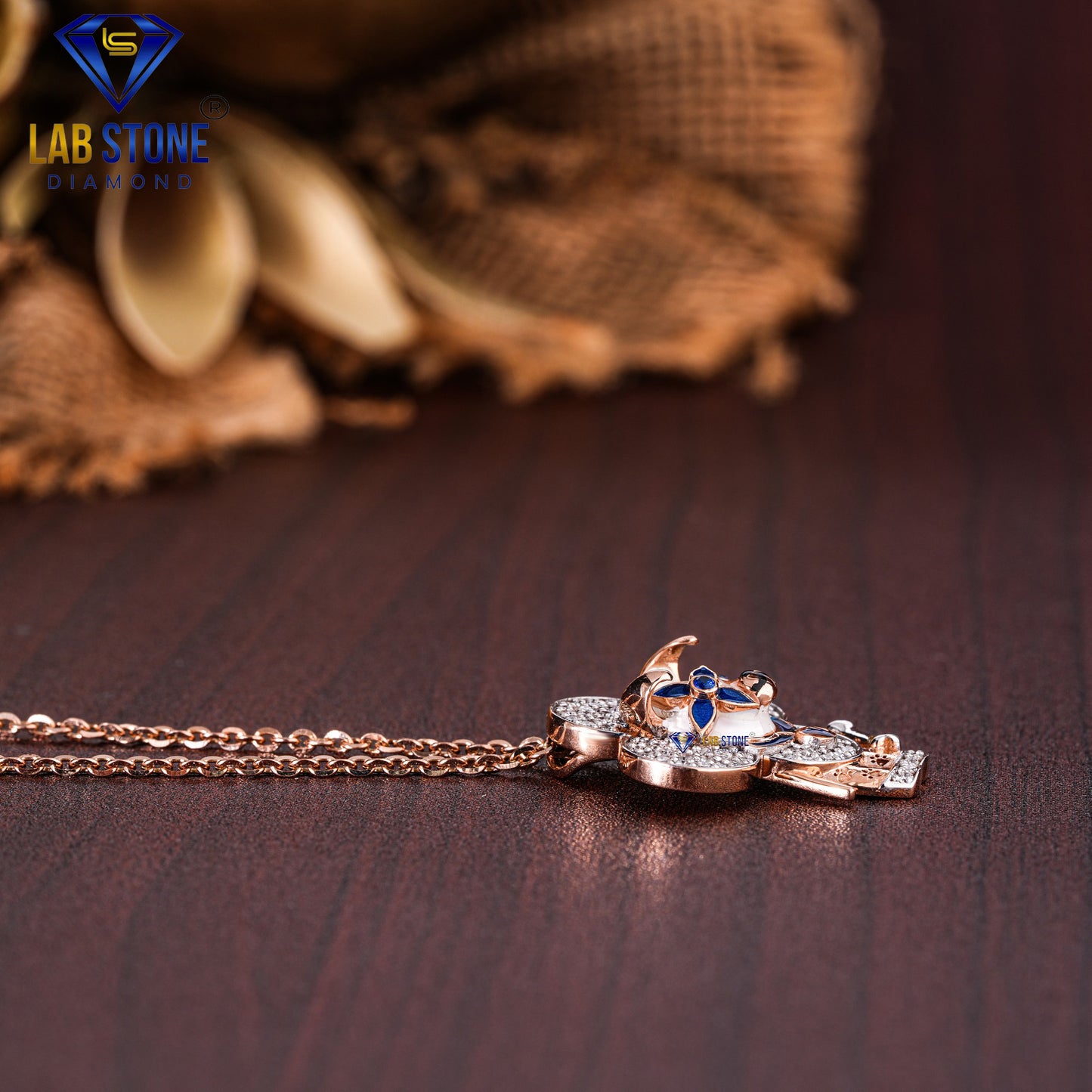 0.533 TDW Round Cut Diamond & Sapphire Custom Pendant with Chain