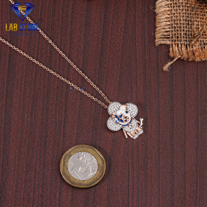 0.53 TDW Blue Round Gemstone & Round Cut Diamond Custom Pendant