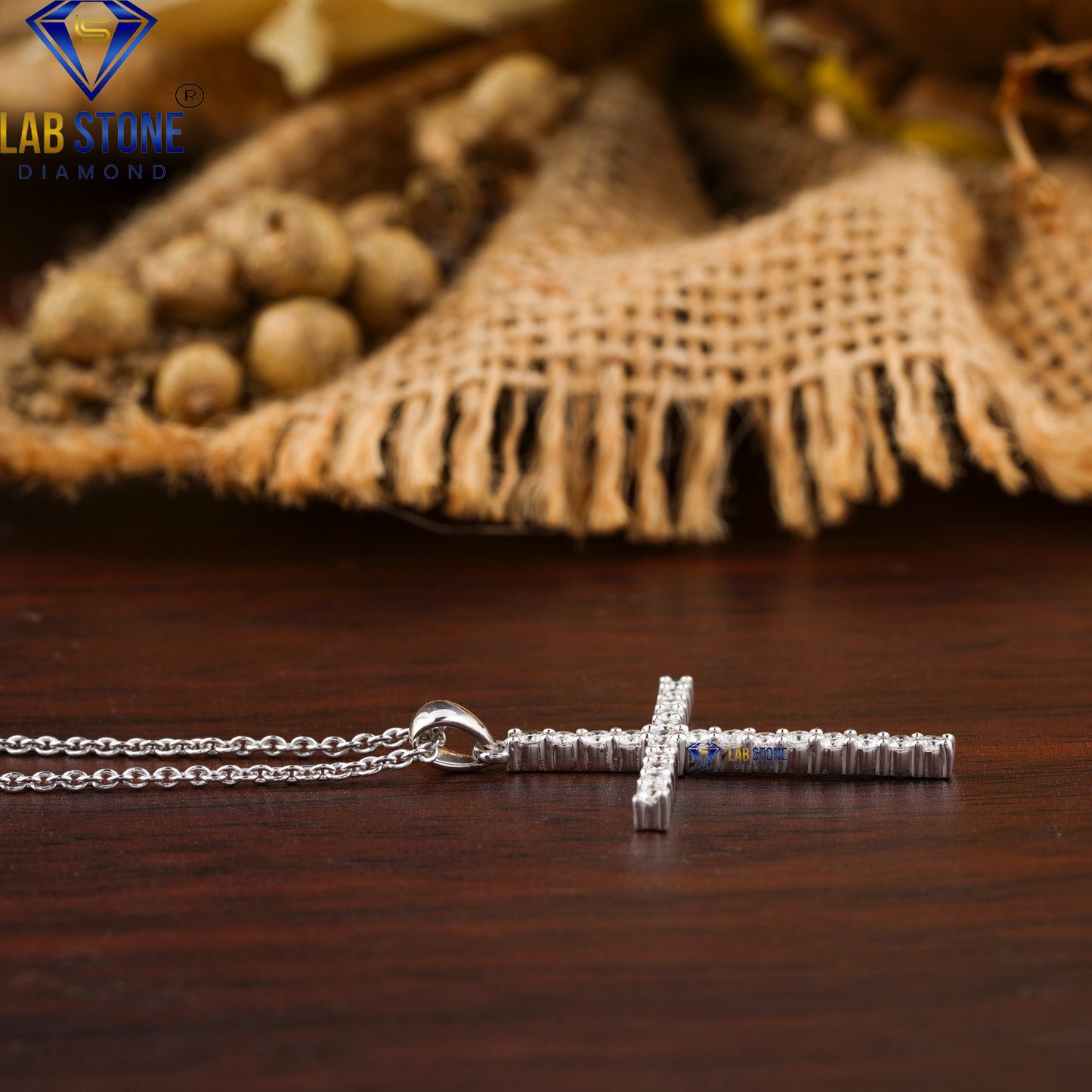 0.35 TDW Round Cut Diamond Cross Pendant with Chain