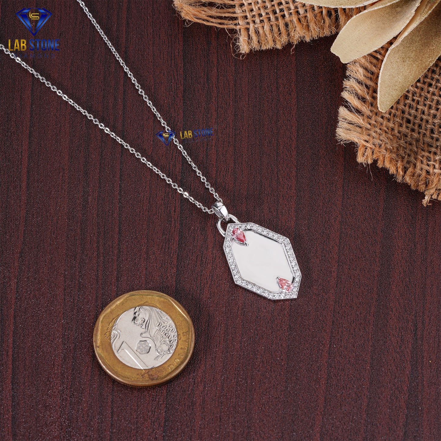 0.57 TDW Round & Fancy Pink Pear Cut Diamond Custom Pendant with Chain