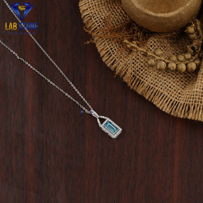 1.27 TDW Fancy Blue Baguette & Round Cut Diamond Custom Pendant with Chain