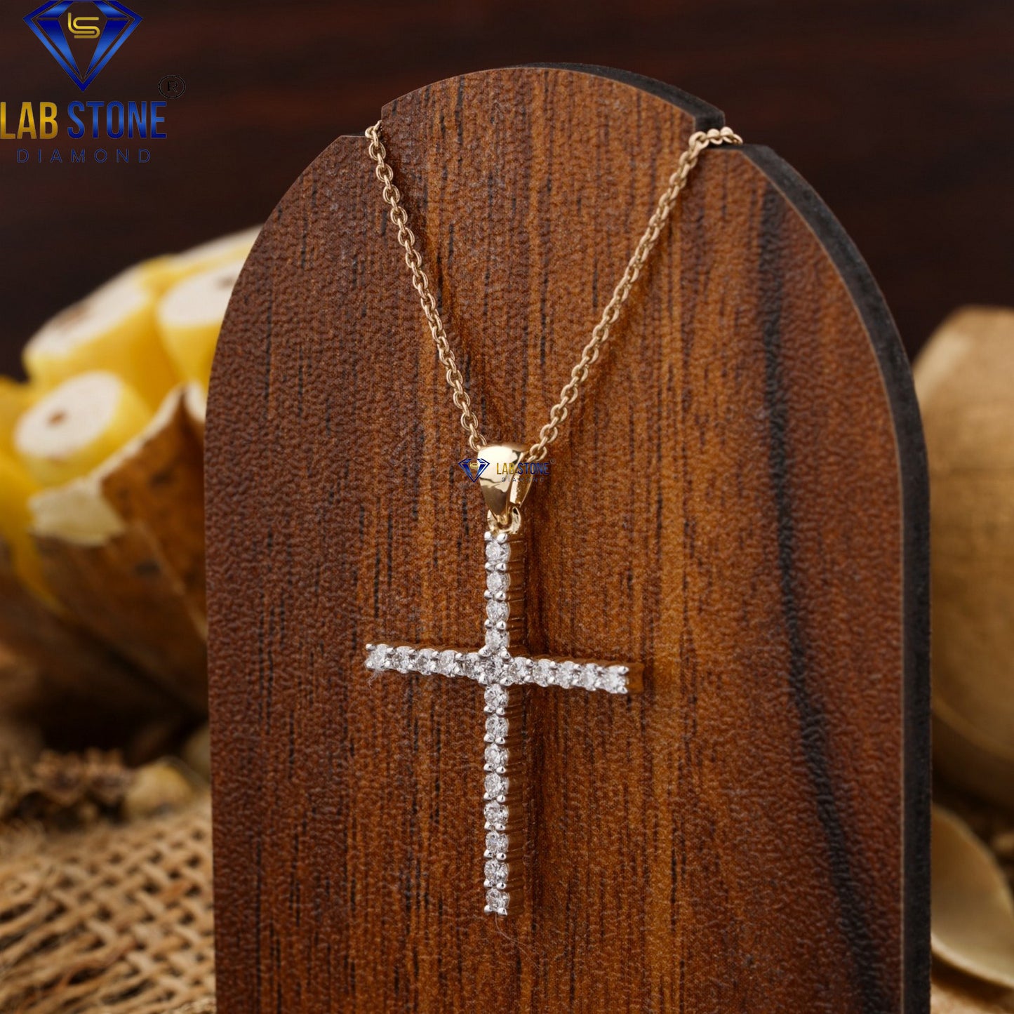 0.35 TDW Round Cut Diamond Cross Pendant with Chain