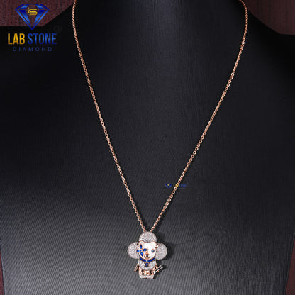 0.53 TDW Blue Round Gemstone & Round Cut Diamond Custom Pendant