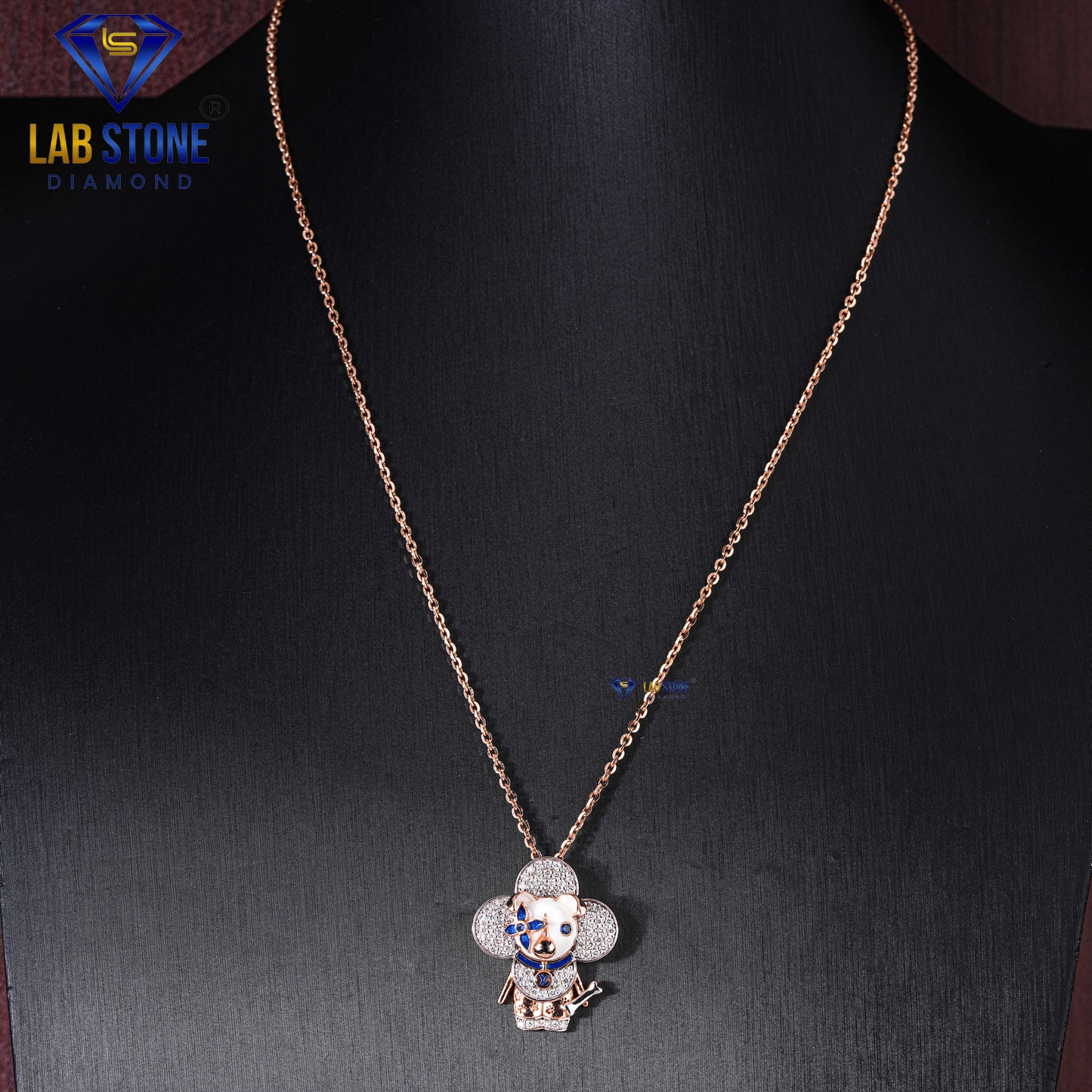 0.533 TDW Round Cut Diamond & Sapphire Custom Pendant with Chain
