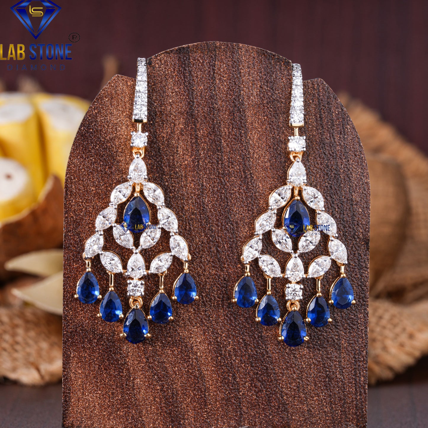 6.80 TDW Sapphire Gemstone , Marquise & Round Cut Diamond Drop & Dangle Earrings
