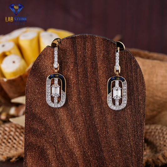 0.77 TDW Emerald & Round Cut Diamond Drop & Dangle Earring