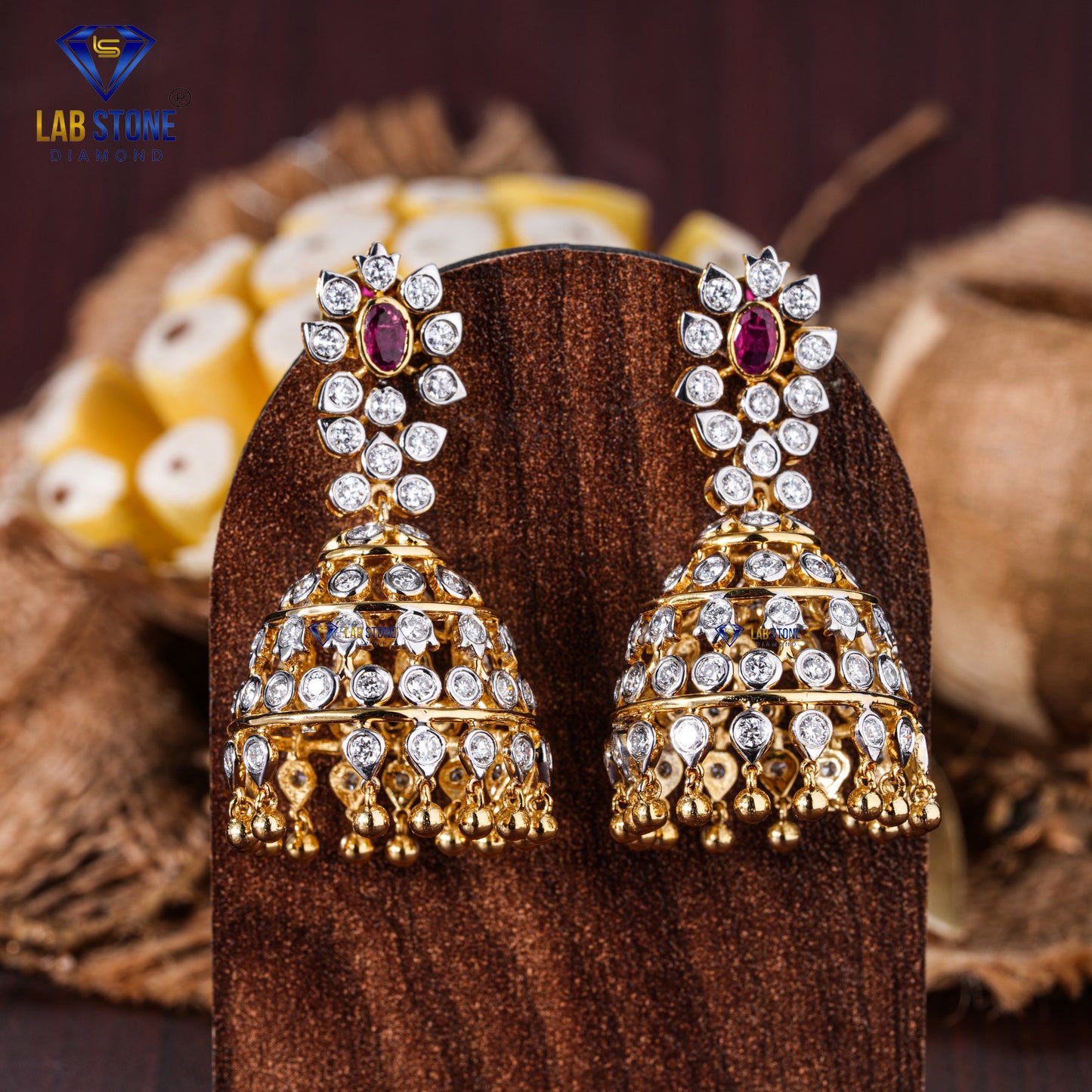 4.41 TDW Ruby & Round Cut Diamond Drop & Dangle Earring