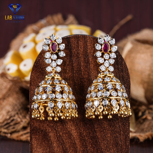 4.41 TDW Ruby & Round Cut Diamond Drop & Dangle Earring