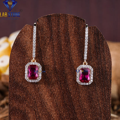 2.45 TDW Ruby & Round Cut Diamond Drop & Dangle Earring