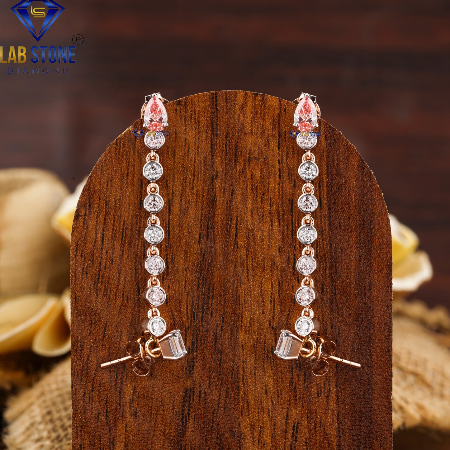 1.63 TDW Fancy Pink Pear, Round & Emerald Cut Diamond Drop & Dangle Earrings