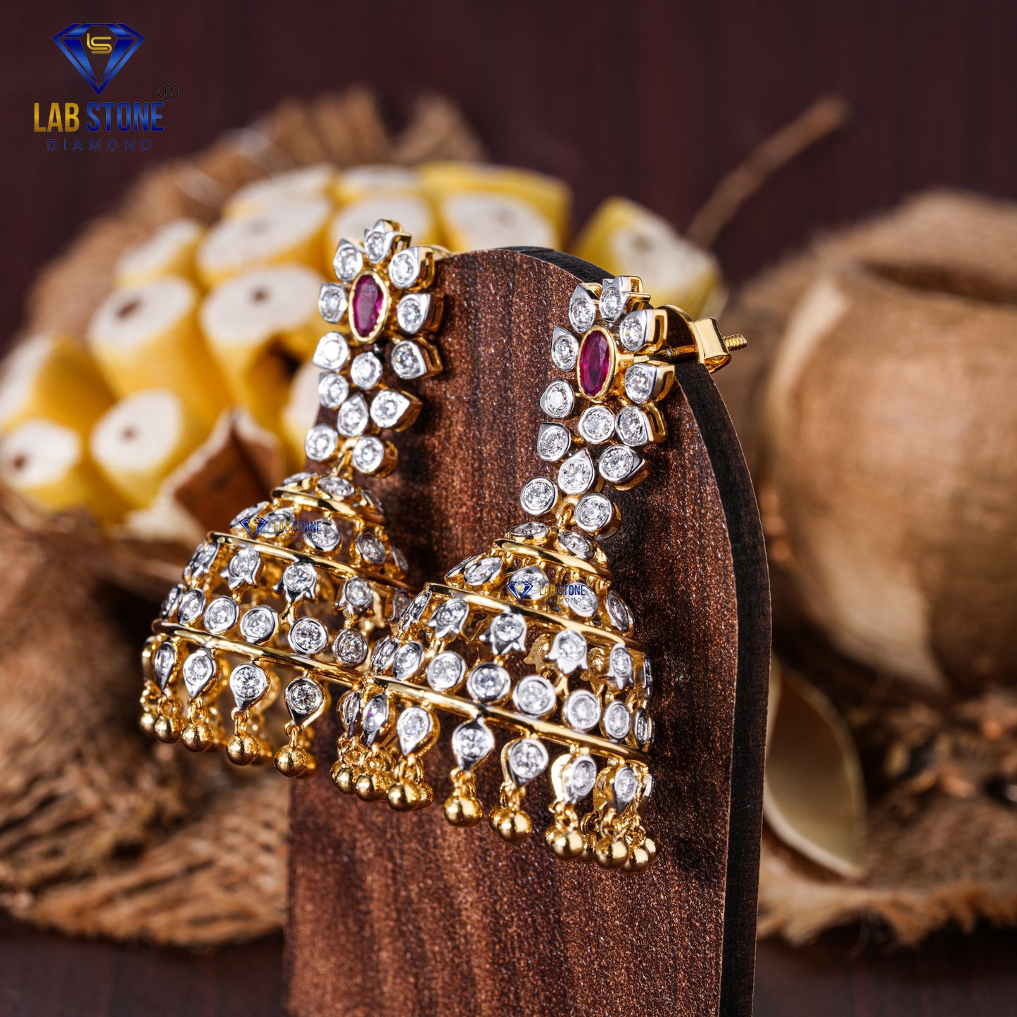 4.41 TDW Ruby & Round Cut Diamond Drop & Dangle Earring