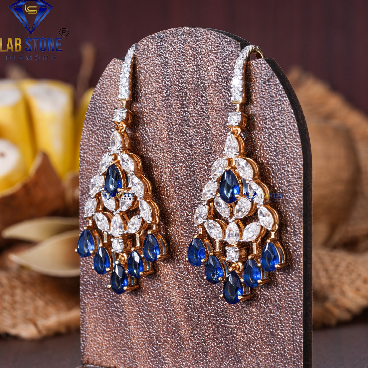 6.80 TDW Sapphire Gemstone , Marquise & Round Cut Diamond Drop & Dangle Earrings